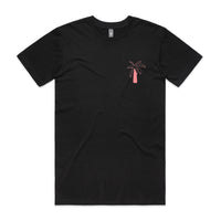 The Peacock Inn - Black T-Shirt with pink palm image