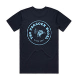 The Peacock Inn - Navy T-Shirt with blue palm image