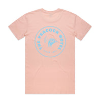 The Peacock Inn - Pink T-Shirt with blue palm image