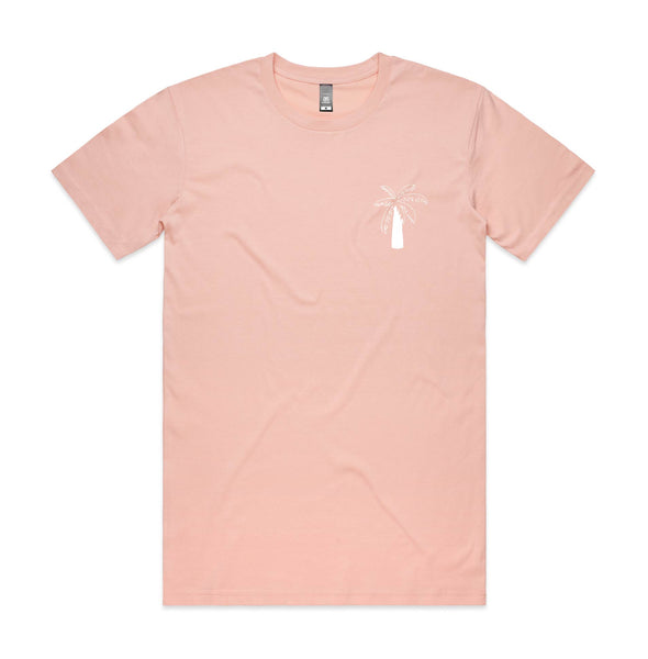 The Peacock Inn - Pink T-Shirt with white palm image
