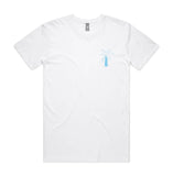 The Peacock Inn - White T-Shirt with blue palm image
