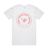 The Peacock Inn - White T-Shirt with pink palm image
